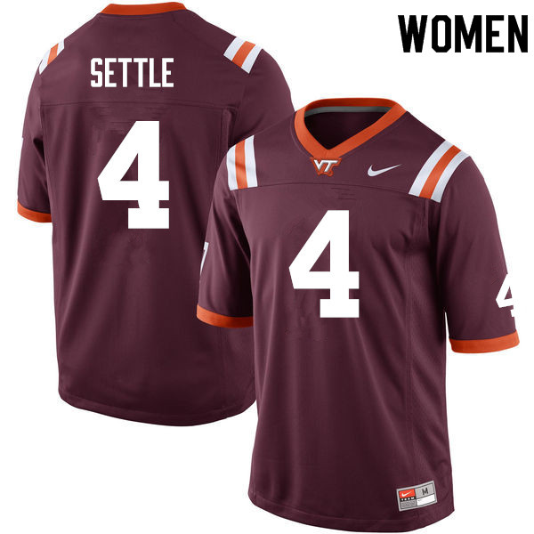 Women #4 Tim Settle Virginia Tech Hokies College Football Jerseys Sale-Maroon